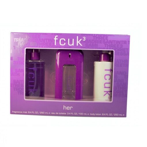 FCUK 3 Her Edt 100ml + Fragrance Mist 250ml + Body Lotion 250ml