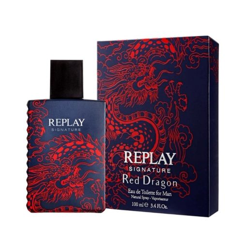 Giftset Replay Signature Red Dragon Man Edt 100ml + Pochette