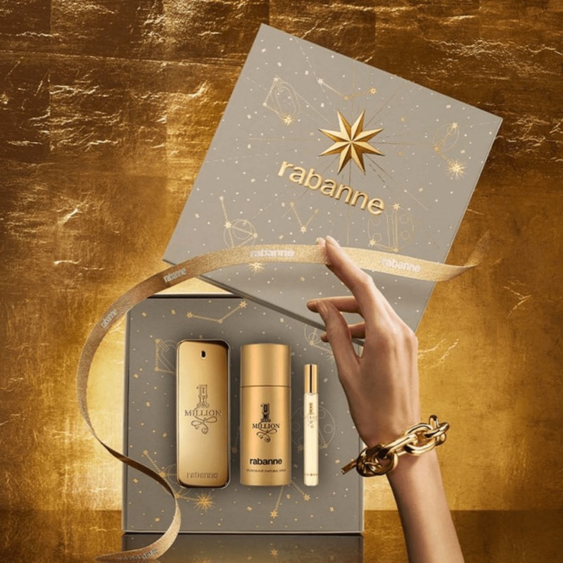 Giftset Paco Rabanne 1 Million Edt 100ml + 150ml Deo Spray + 10ml Travel Size Giftset Paco Rabanne 1 Million Edt 100ml + 150ml Deo Spray + 10ml Travel Size